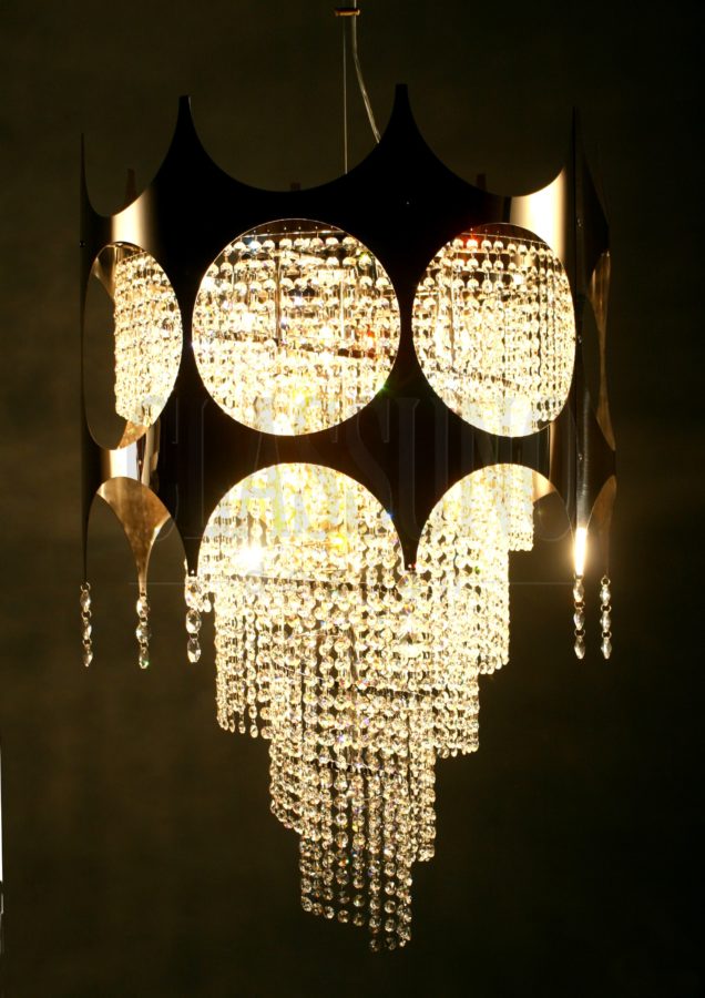 Picture of Joule JOU01 - suspension lamp in electrocoloured steel and decoration composed of cascade crystals